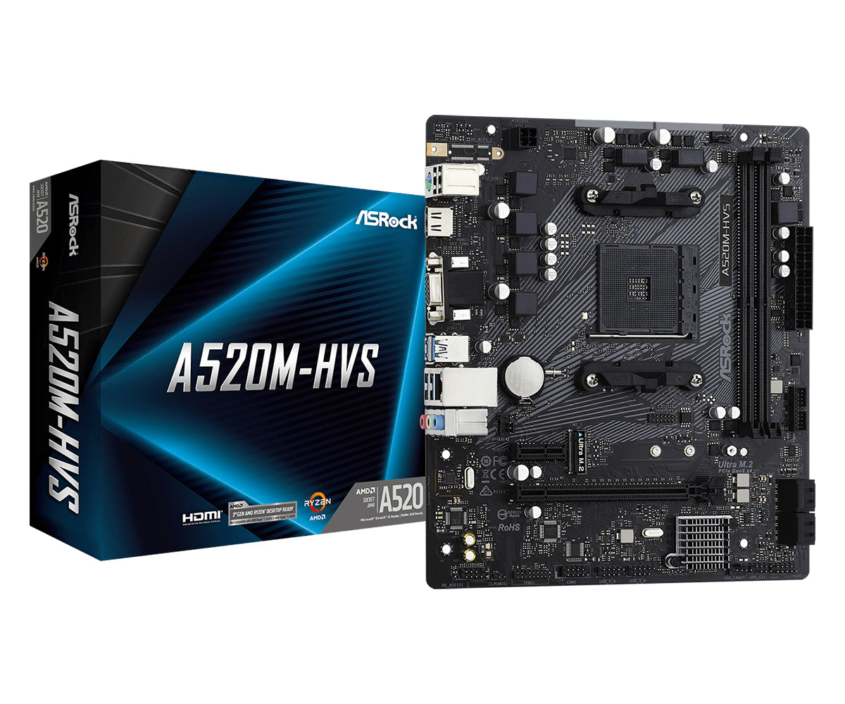 ASRock A520M-HVS Motherboard AMD AM4 DDR4 Micro-ATX HDMI M.2 NVMe